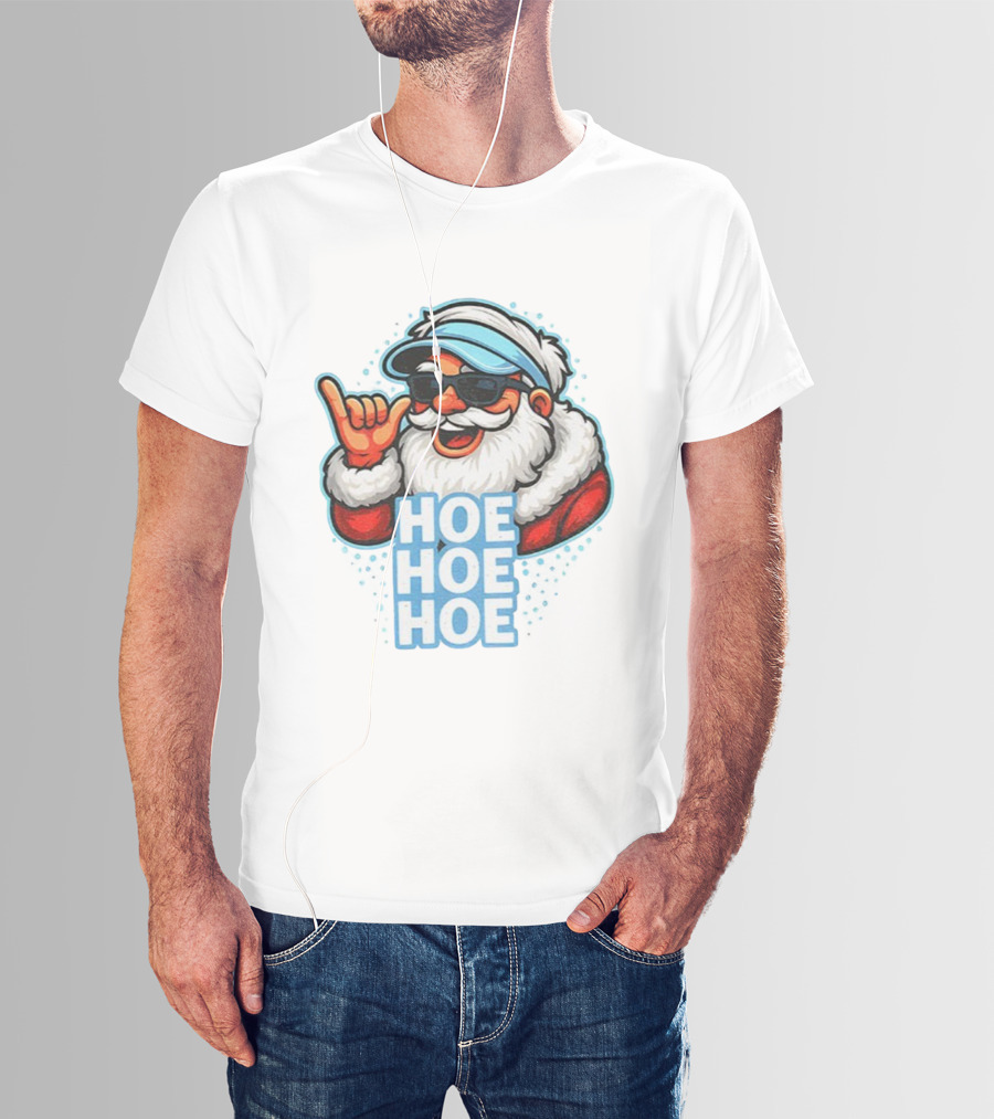 Ho Ho Ho Funny Football Christmas Santa With Sunglasses T-Shirt