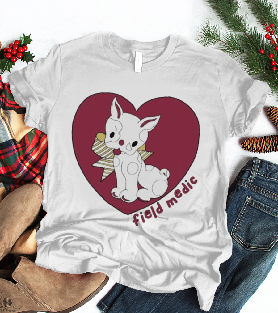 Field Medic Cute Dog Heart Bow Patchwork Style T-Shirt