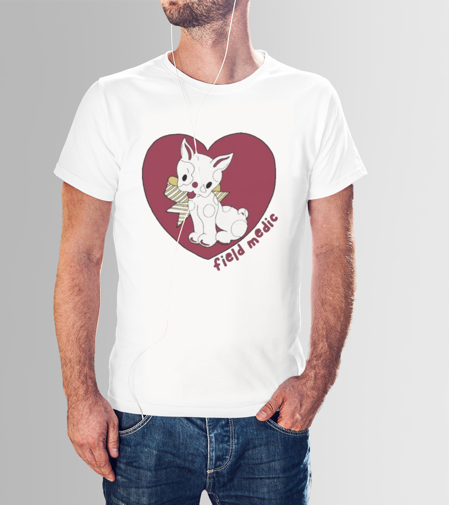 Field Medic Cute Dog Heart Bow Patchwork Style T-Shirt