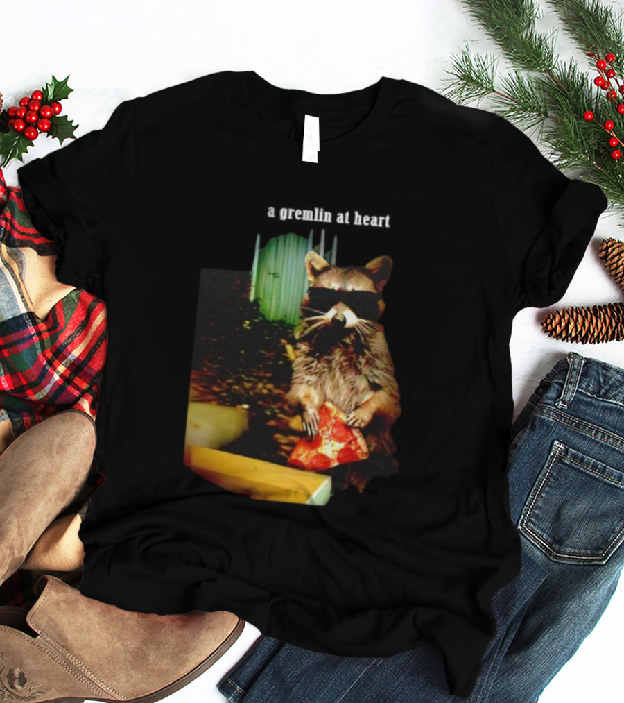 Gremlin At Heart Raccoon Eating Pizza Holding Slice T-Shirt