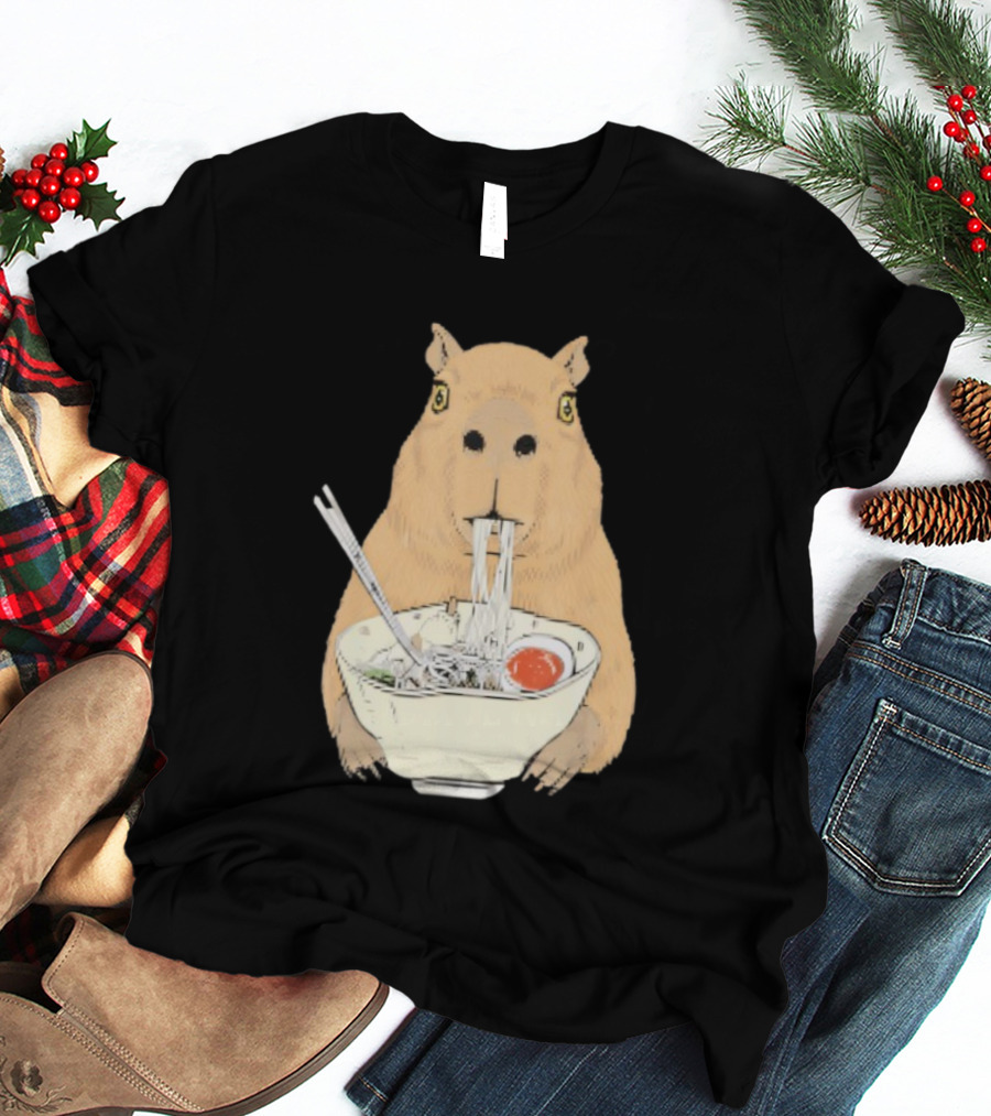 Capybara Eating Ramen Noodles Japanese Style T-Shirt