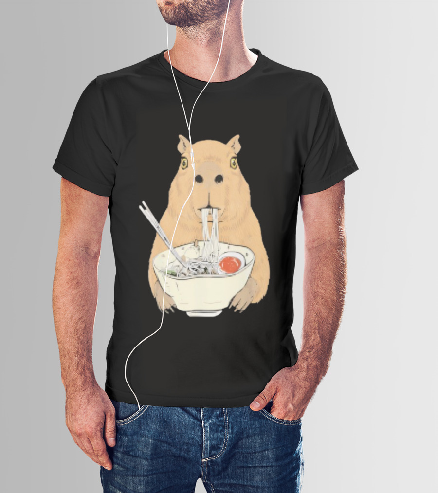 Capybara Eating Ramen Noodles Japanese Style T-Shirt