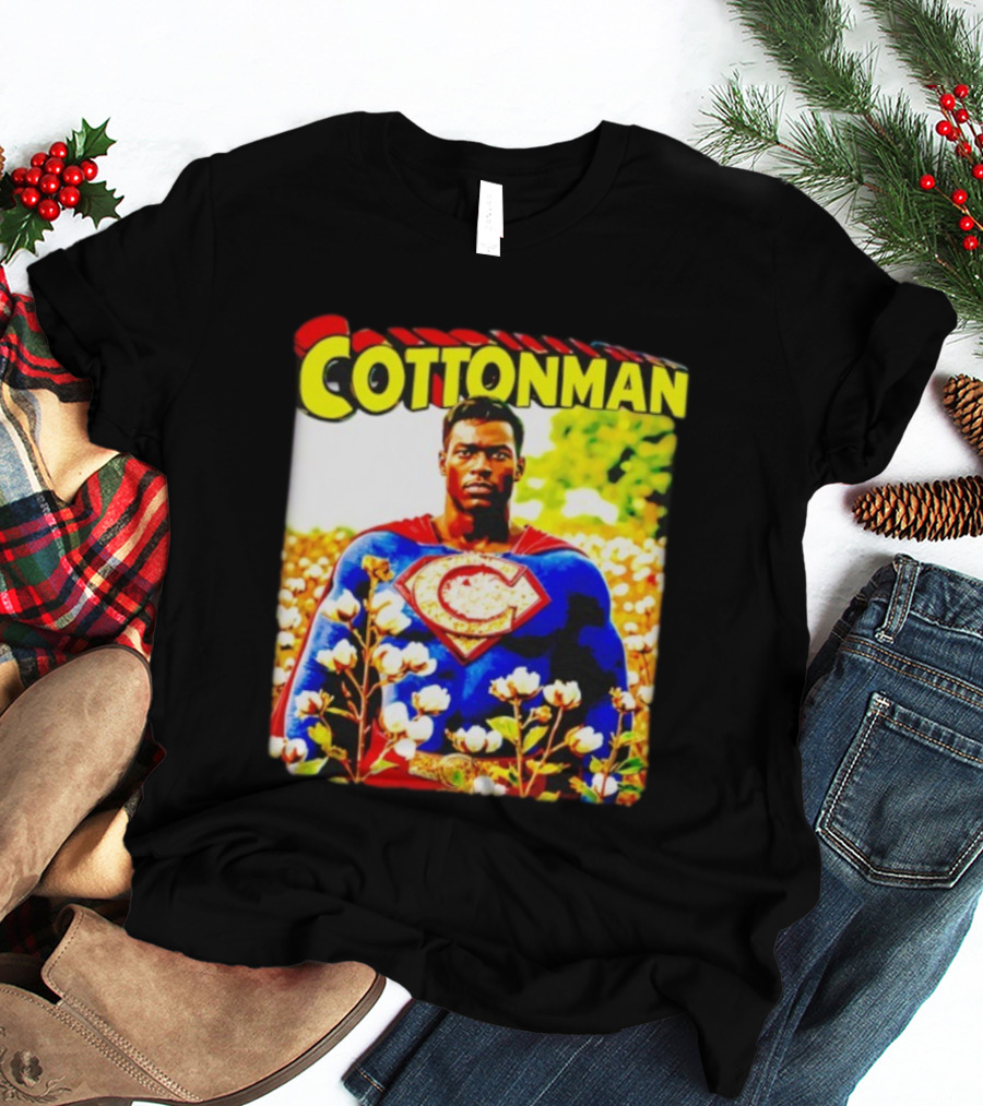 Cottonman Superman Hero In Blooming Cotton Field T-Shirt