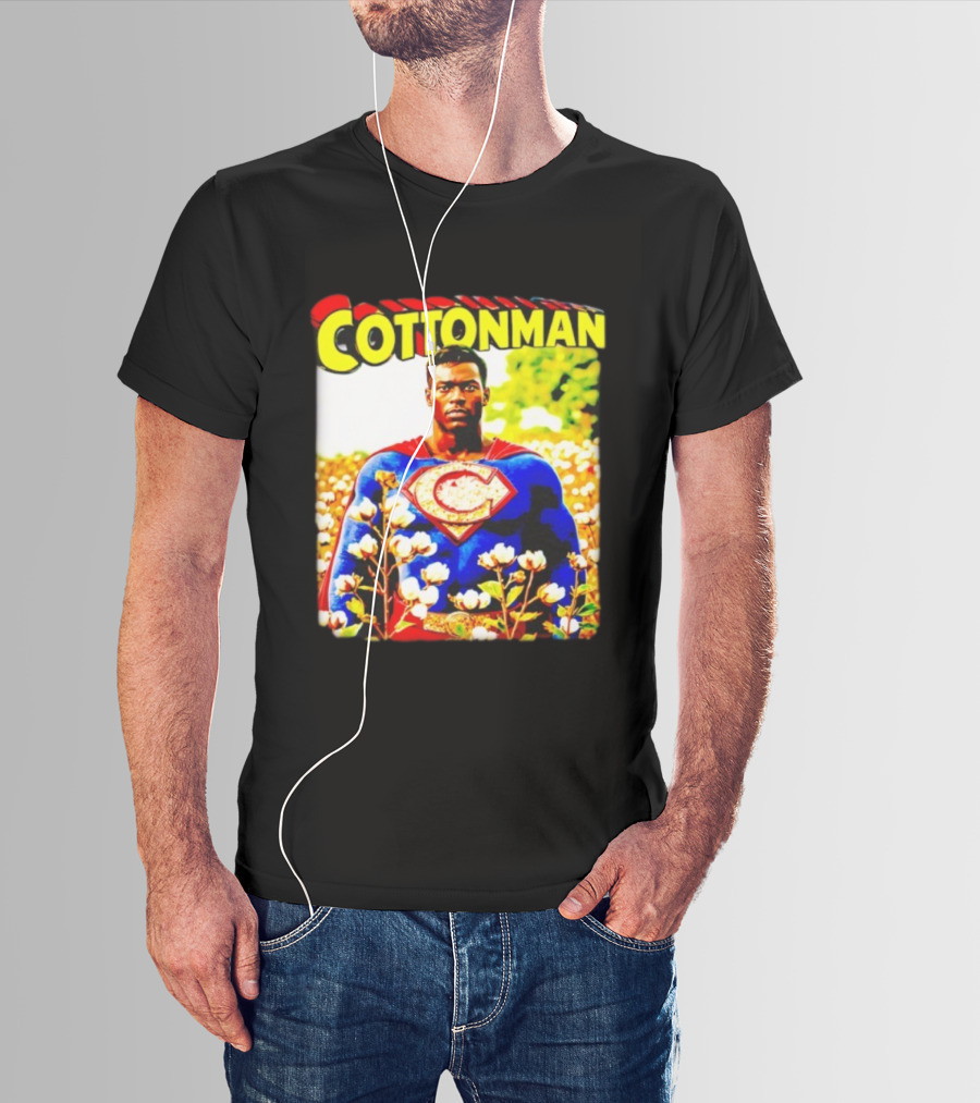 Cottonman Superman Hero In Blooming Cotton Field T-Shirt