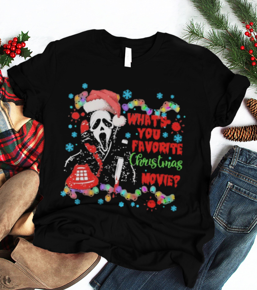 Ghostface Christmas Movie Phone Santa Hat Light Decoration T-Shirt