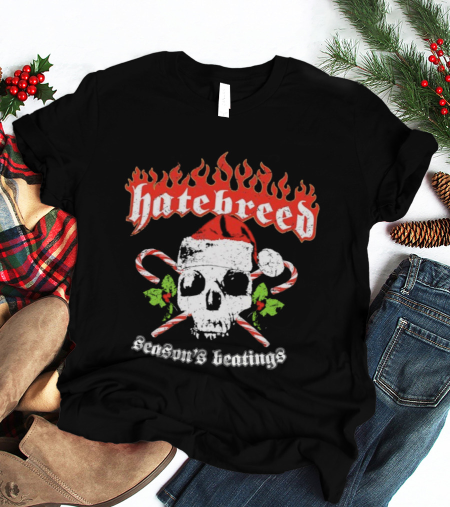 Hatebreed Flaming Logo Christmas Santa Skull Seasons Beatings T-Shirt