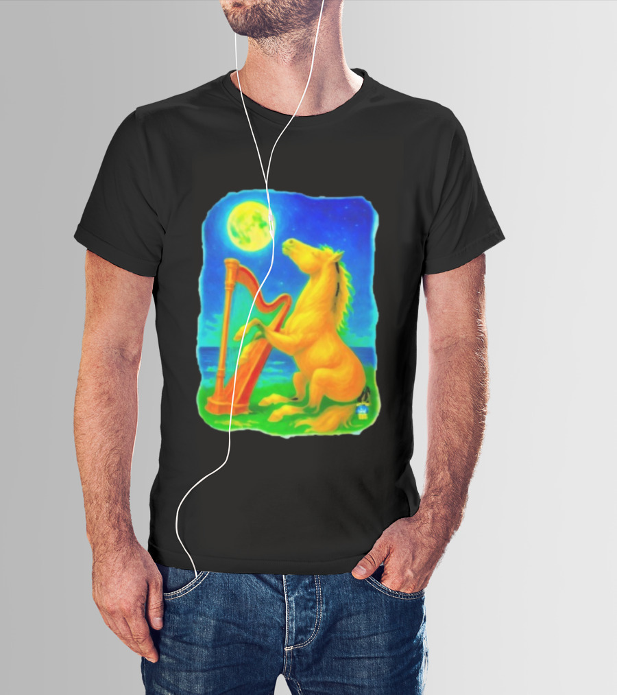 Magical Moonlit Horse Harp Player Fantasy Scene For Horse Lovers T-Shirt