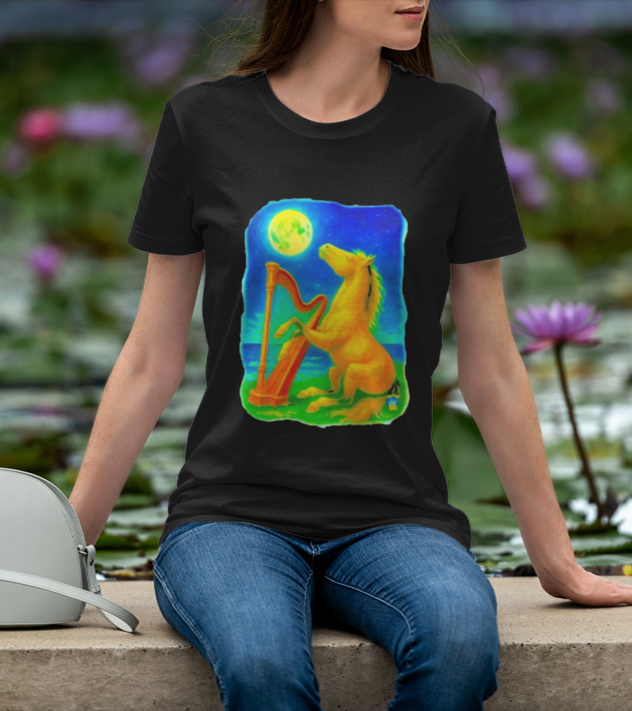 Magical Moonlit Horse Harp Player Fantasy Scene For Horse Lovers T-Shirt