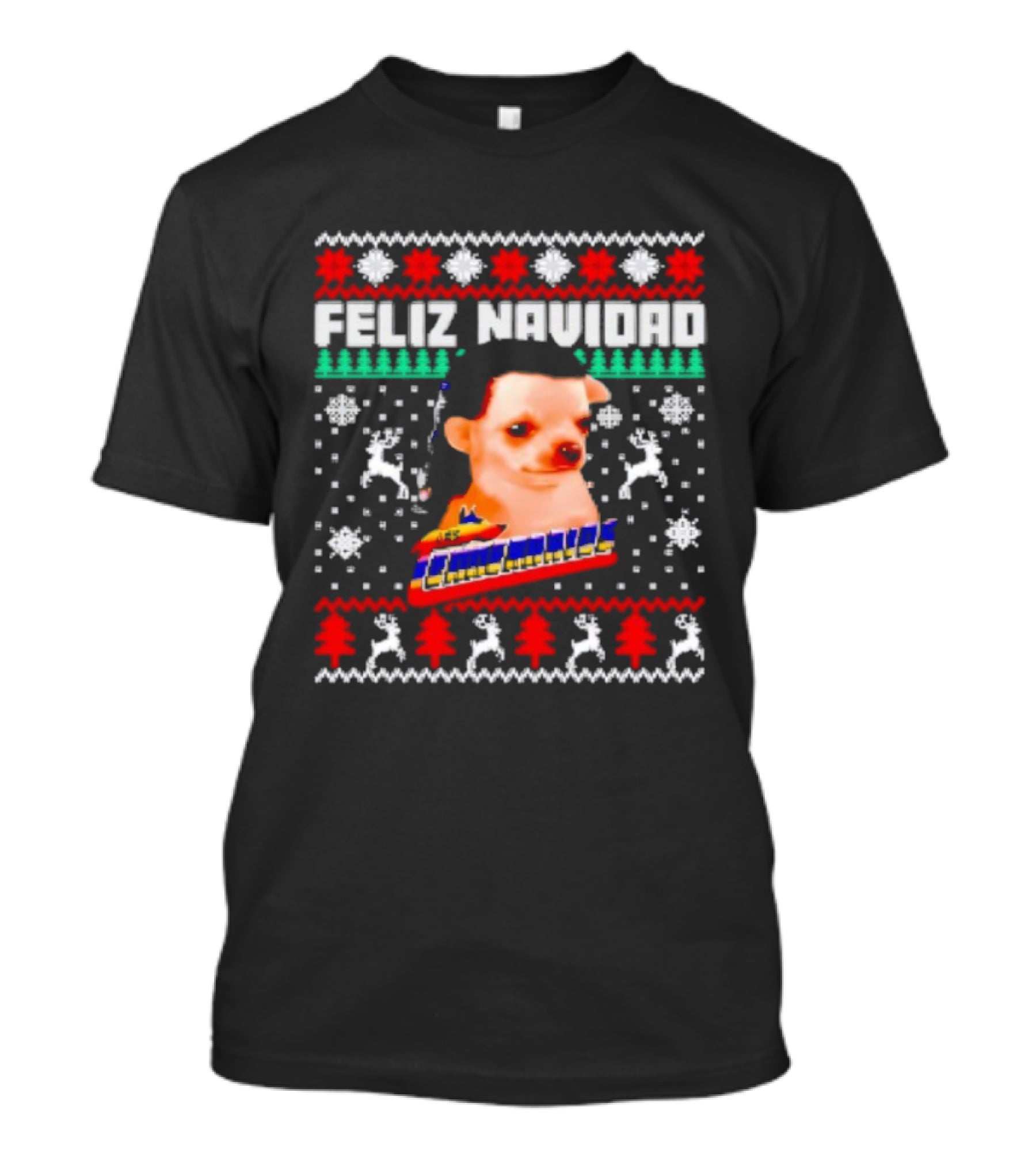Feliz Navidad Los Temerarios Dog Ugly Christmas Sweater Design T-Shirt