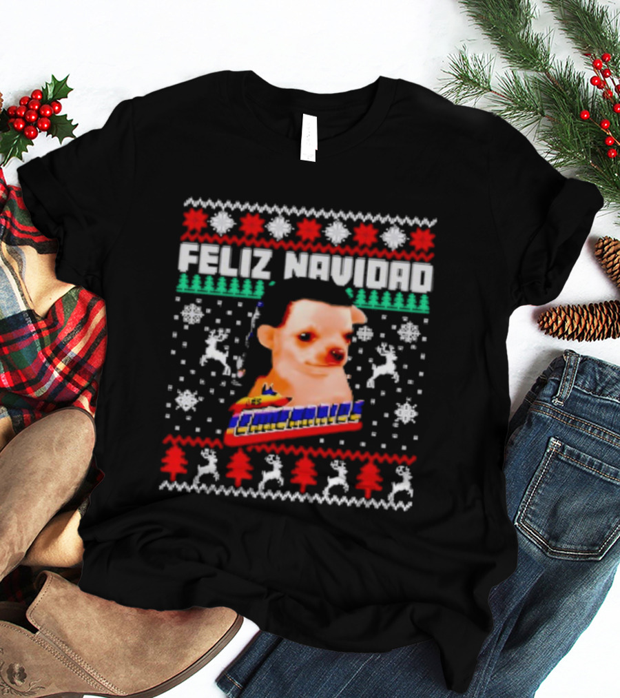 Feliz Navidad Los Temerarios Dog Ugly Christmas Sweater Design T-Shirt