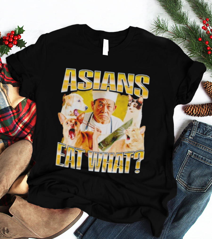 Asians Eat What Chef With Knife And Surprised Cats T-Shirt