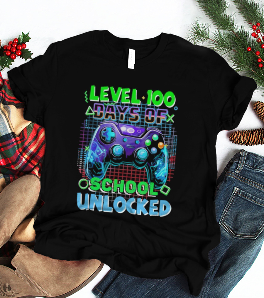 Level 100 Days Of School Unlocked Video Games Controller T-Shirt