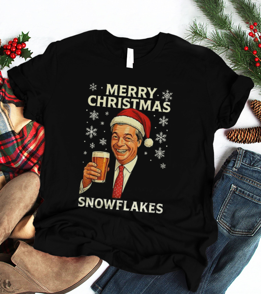 Merry Christmas Snowflakes Nigel Farage Raises His Glass Caricature T-Shirt