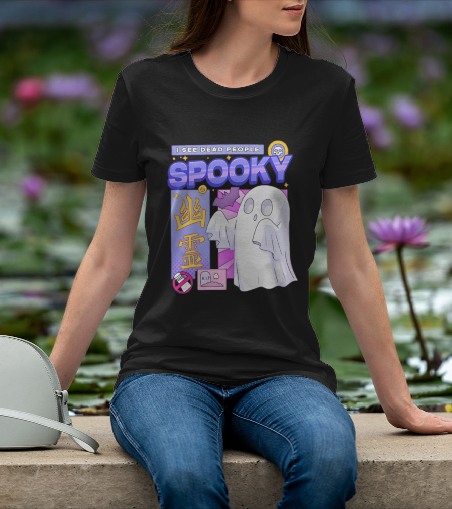 I See Dead People Spooky Ghost RIP Skull Asian Characters T-Shirt