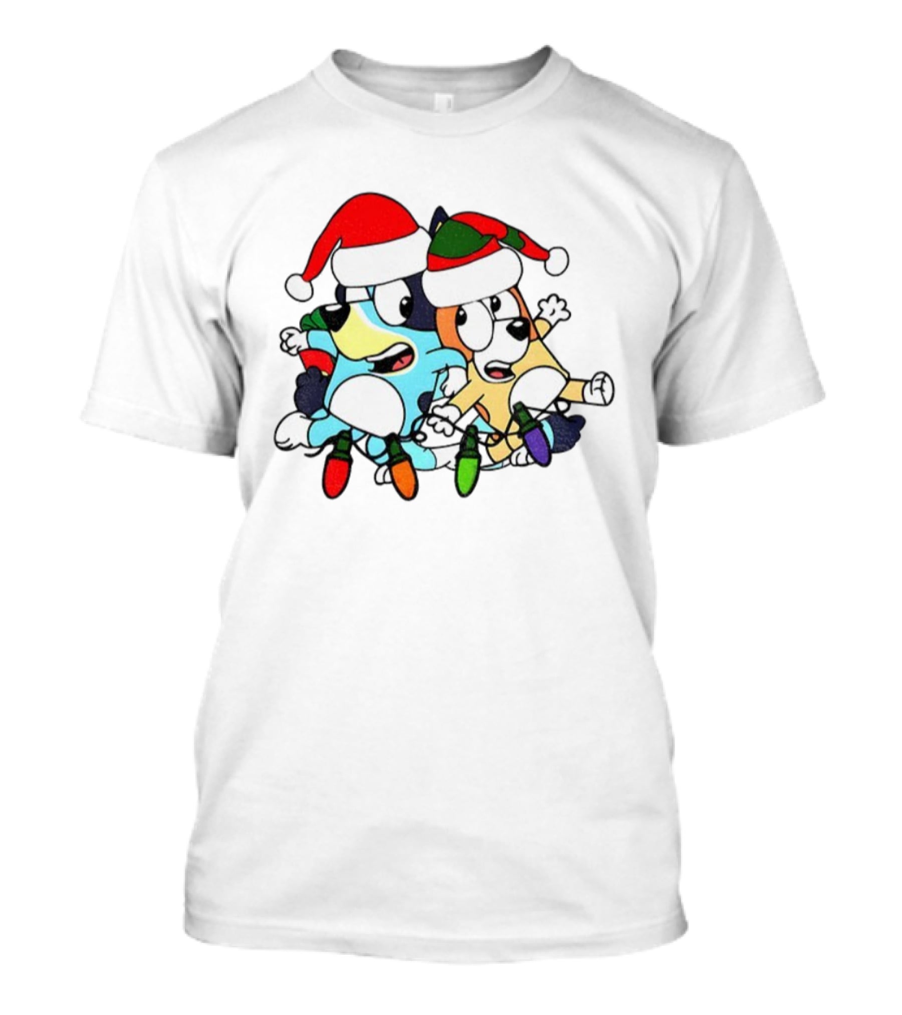 Bluey And Bingo Santa Hat Christmas Lights Merry Christmas 2025 Holiday Fun T-Shirt
