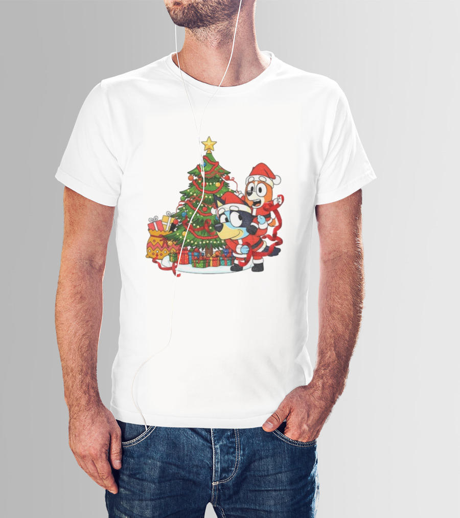Bluey Bingo Christmas Tree Santa Hat Merry Christmas T-Shirt
