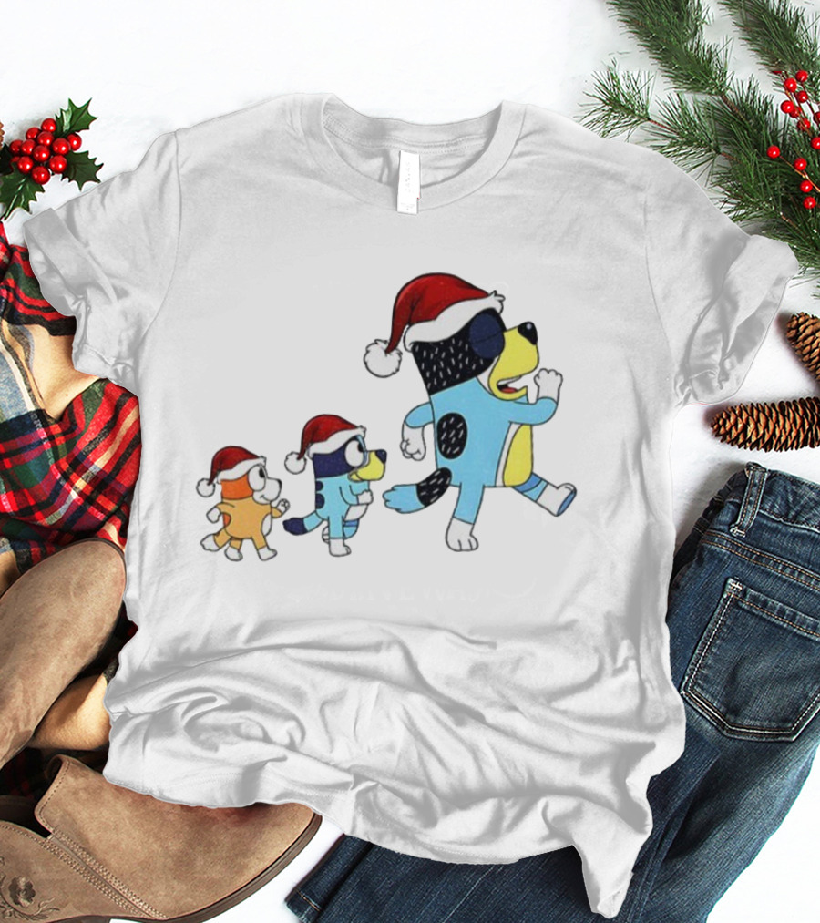 Bluey Bingo Bandit Santa Hat Merry Christmas Walk T-Shirt