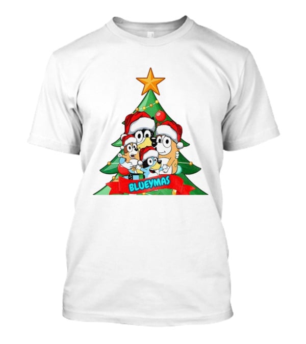 Bluey Family Christmas Tree Blueymas Merry Christmas Santa Hats T-Shirt