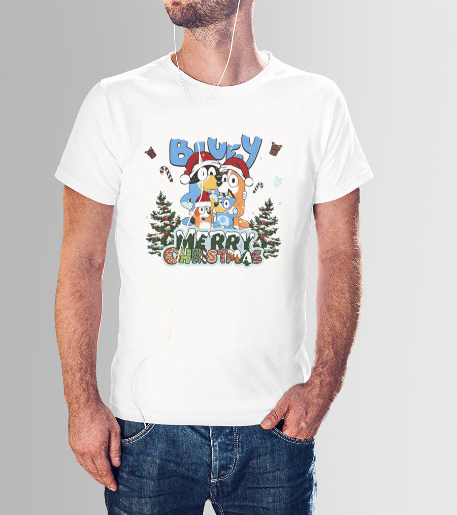 Bluey Family Santa Hat Merry Christmas Holiday Celebration T-Shirt