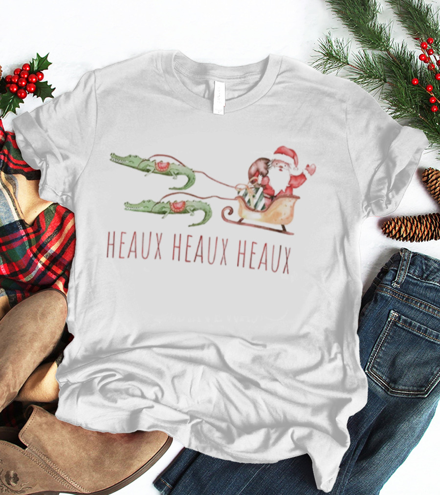Heaux Heaux Heaux Funny Cajun Santa Louisiana Alligator Christmas T-Shirt