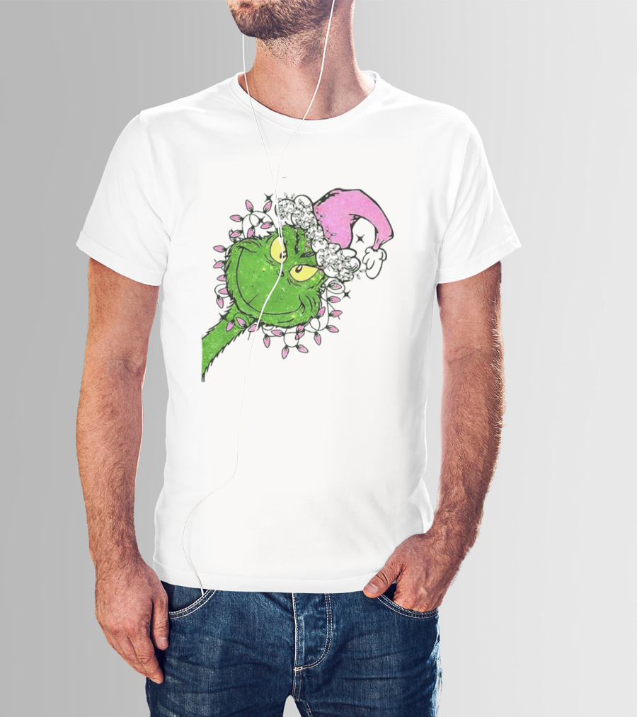 Pink Santa Grinch Feeling Extra Grinchy Today Christmas Lights T-Shirt