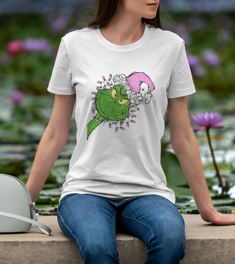 Pink Santa Grinch Feeling Extra Grinchy Today Christmas Lights T-Shirt