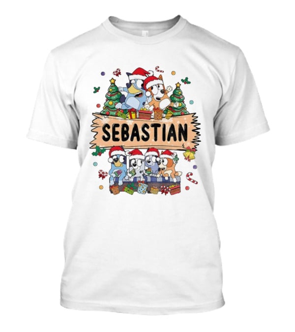 Sebastian Bluey Family Christmas Santa Hats Holiday Celebration T-Shirt