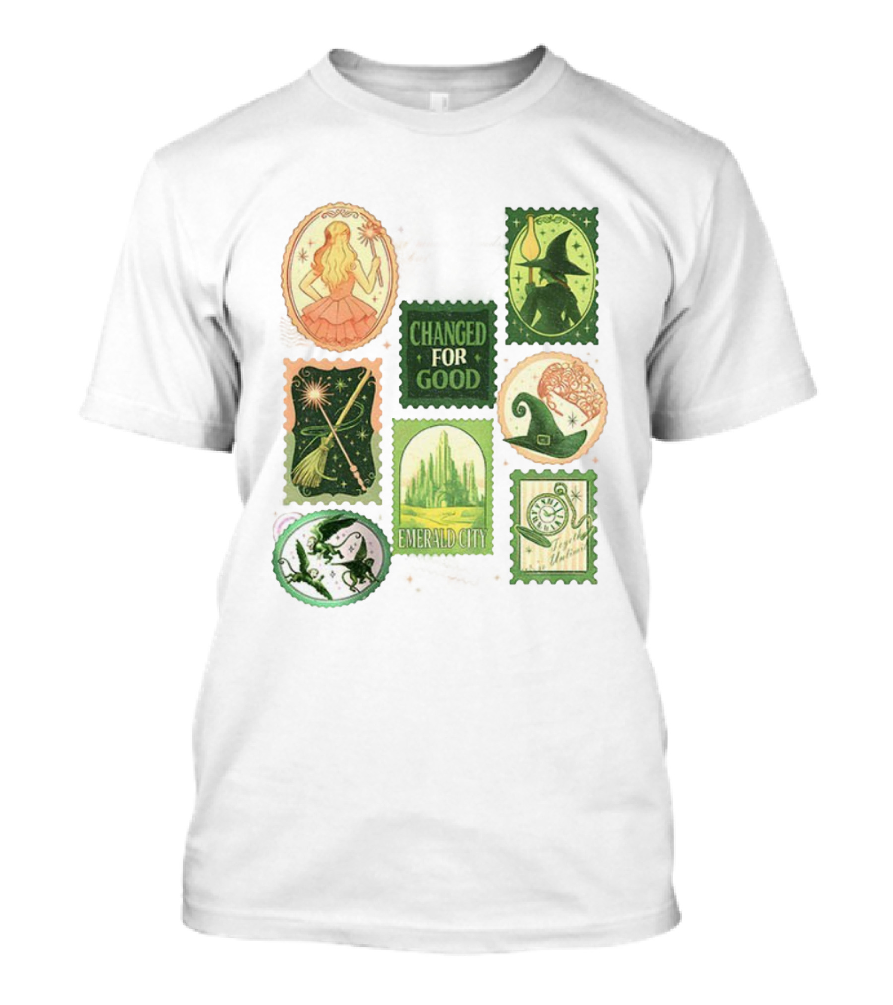 Wicked Changed For Good Emerald City Merry Christmas Glinda Elphaba Wizard Wand Witch Hat T-Shirt