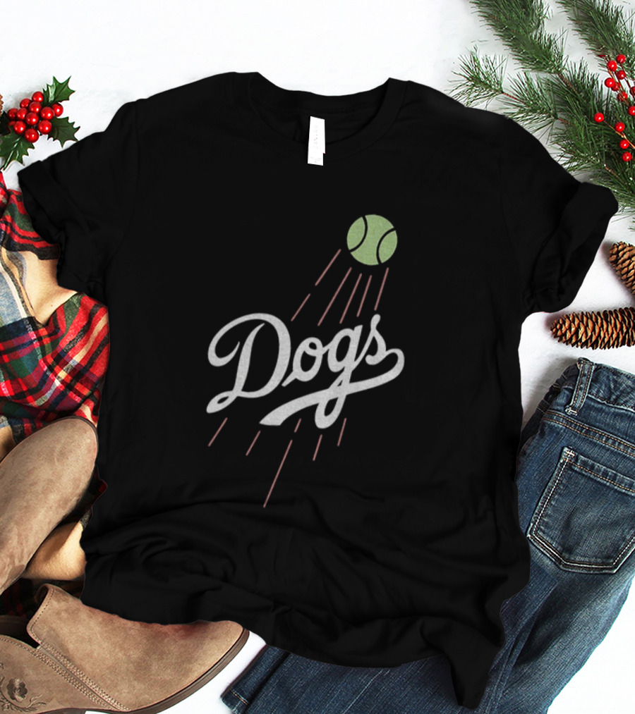 Los Angeles Dodgers MLB Baseball 2025 Dogs Tennis Ball Retro Style T-Shirt