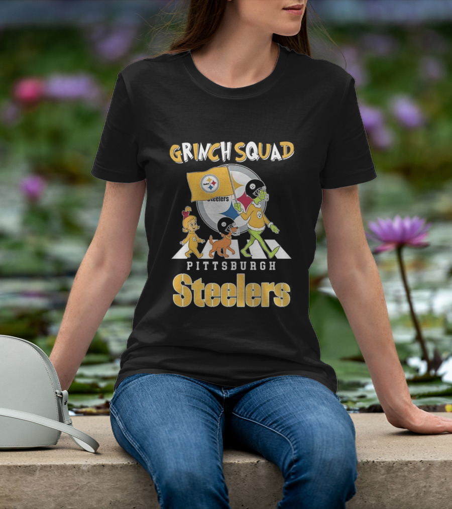 Grinch Squad Pittsburgh Steelers Christmas Abbey Road Football Team T-Shirt