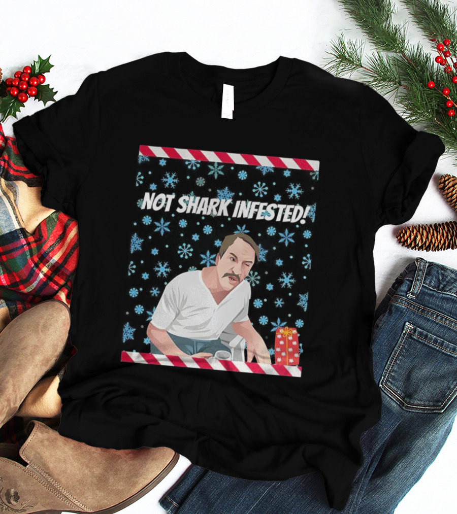 Paul Sykes Not Shark Infested Ugly Christmas Sweater With Festive Gift And Snowflakes T-Shirt