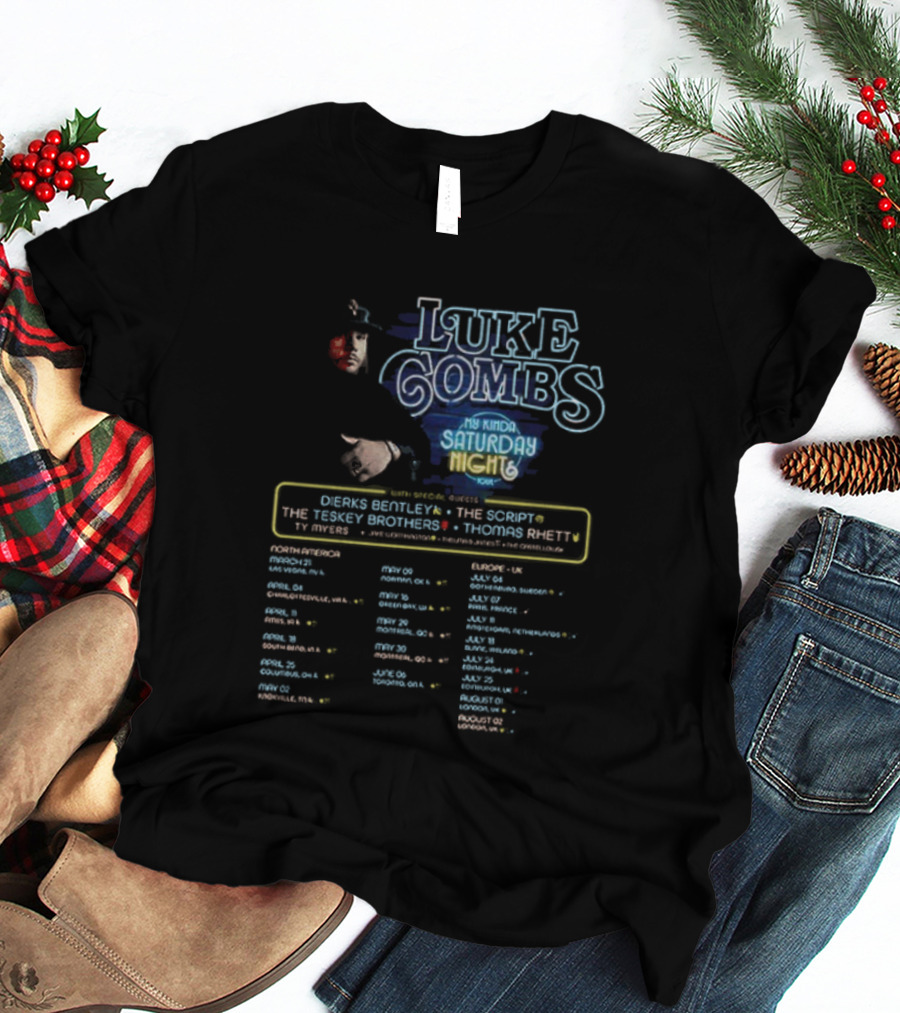 Luke Combs 2026 My Kinda Saturday Night Tour Dierks Bentley Kip Moore Tracy Byrd Thomas Rhett Events Dates T-Shirt