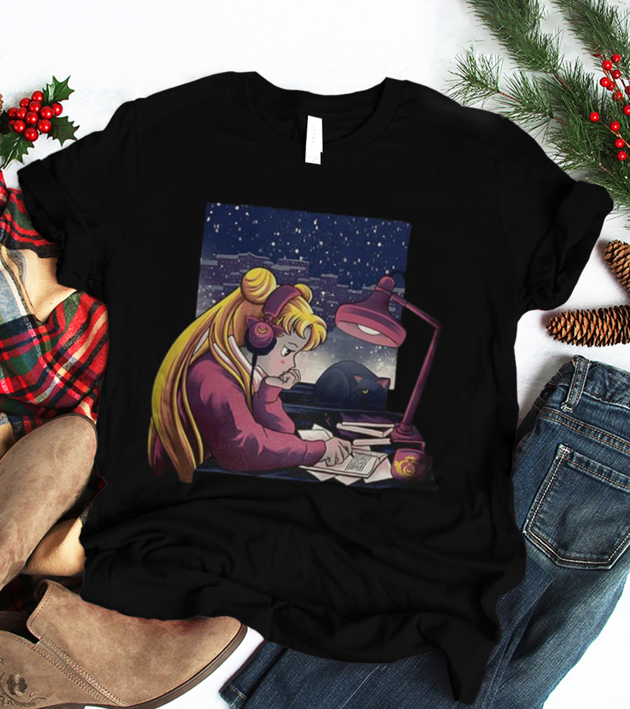 Tsukino Usagi Sailor Moon Lofi Aesthetic With Luna Cat T-Shirt
