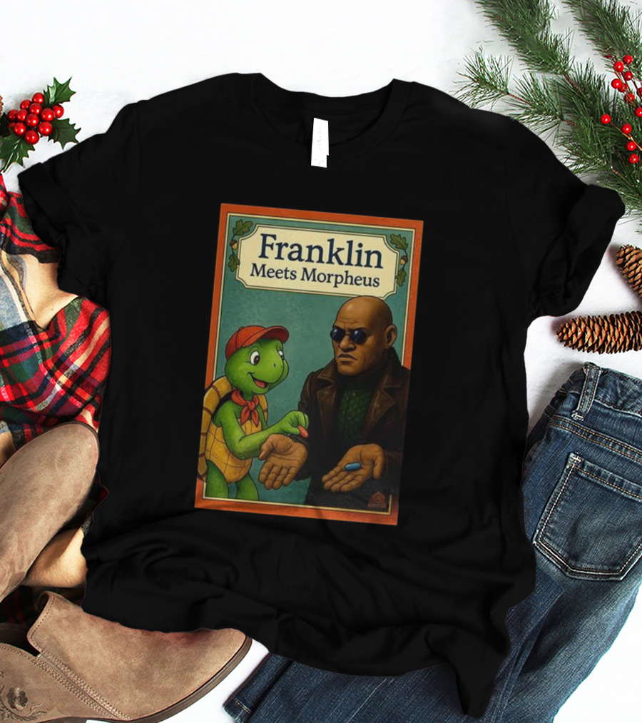 Franklin Meets Morpheus Turtle Red Blue Pill Choice Encounter T-Shirt