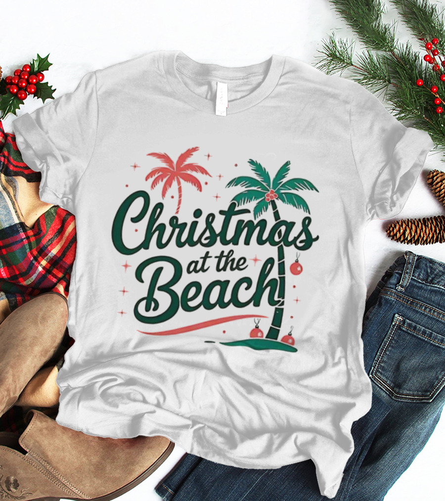 Christmas At The Beach Tropical Palm Trees Festive Holiday Vibes T-Shirt
