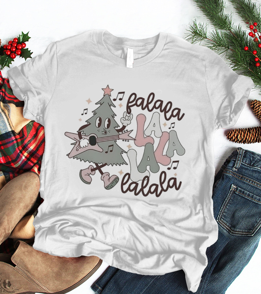 Christmas Tree Playing Electric Guitar Falala La La La Lalala Fun Holiday Music T-Shirt