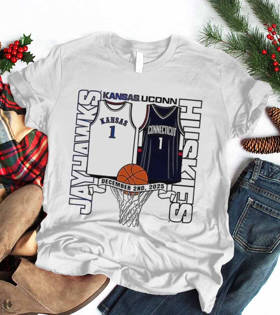 Kansas Jayhawks UConn Huskies Number 1 Jersey Basketball Matchup 2025 T-Shirt