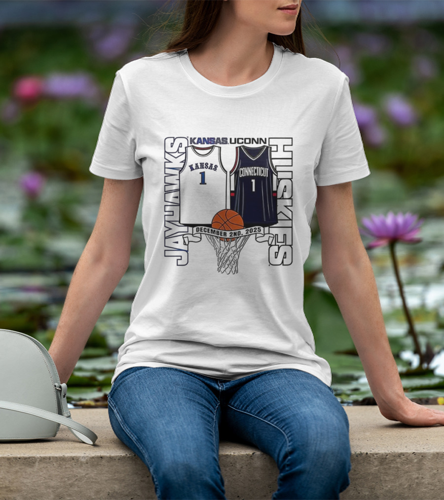 Kansas Jayhawks UConn Huskies Number 1 Jersey Basketball Matchup 2025 T-Shirt
