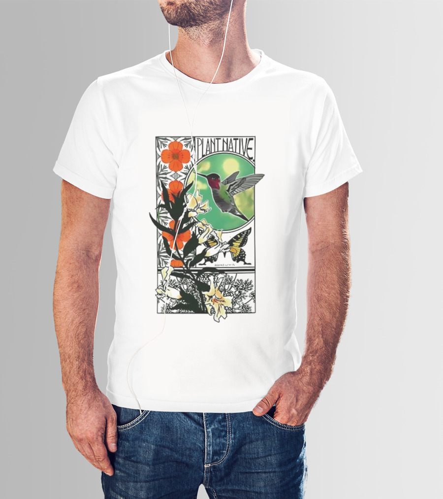 Plant Native Bird Hummingbird Floral Wildlife Scene T-Shirt