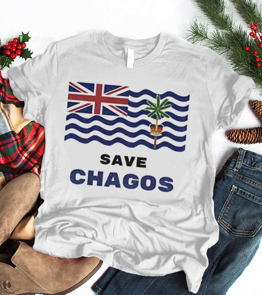 Save Chagos US UK Flag Waves Palm Emblem T-Shirt