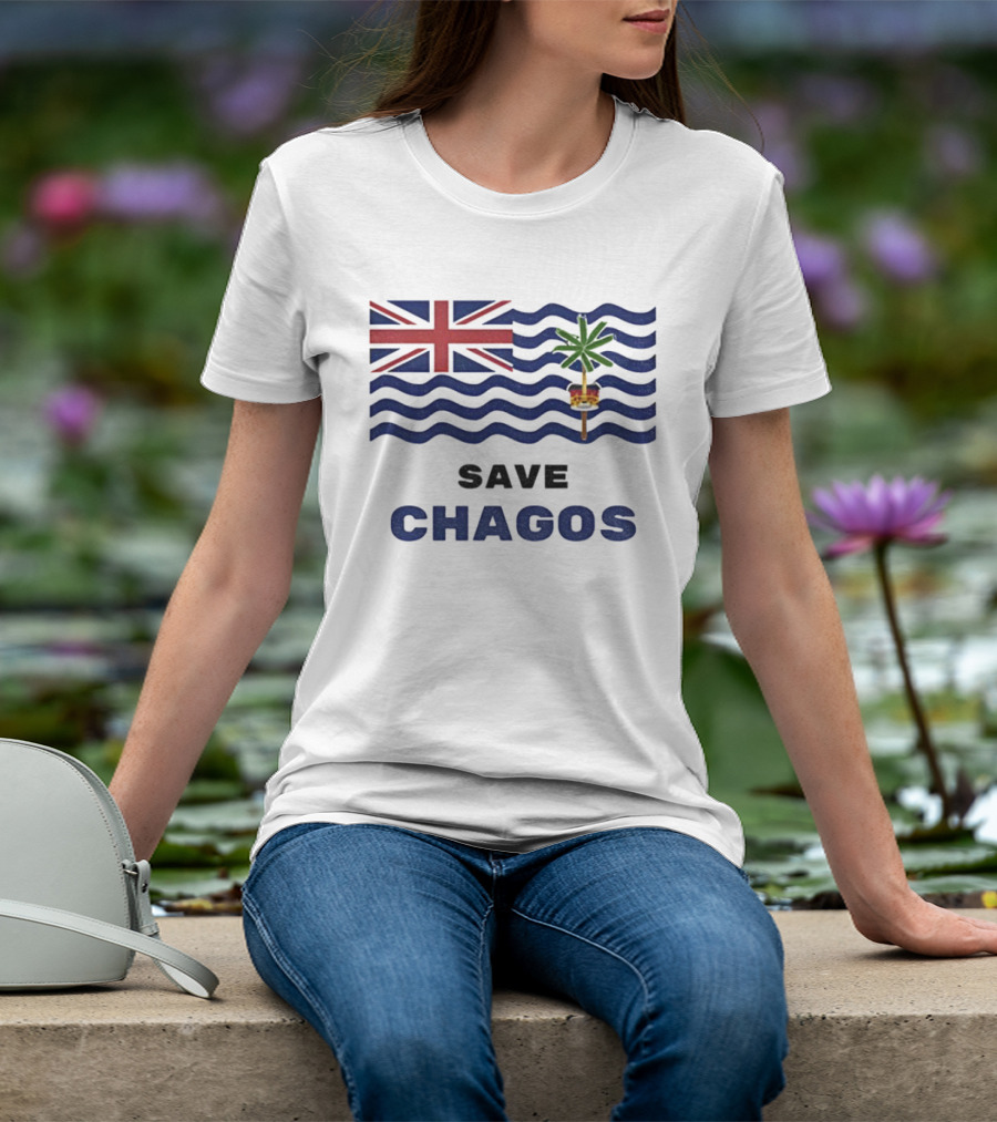 Save Chagos US UK Flag Waves Palm Emblem T-Shirt