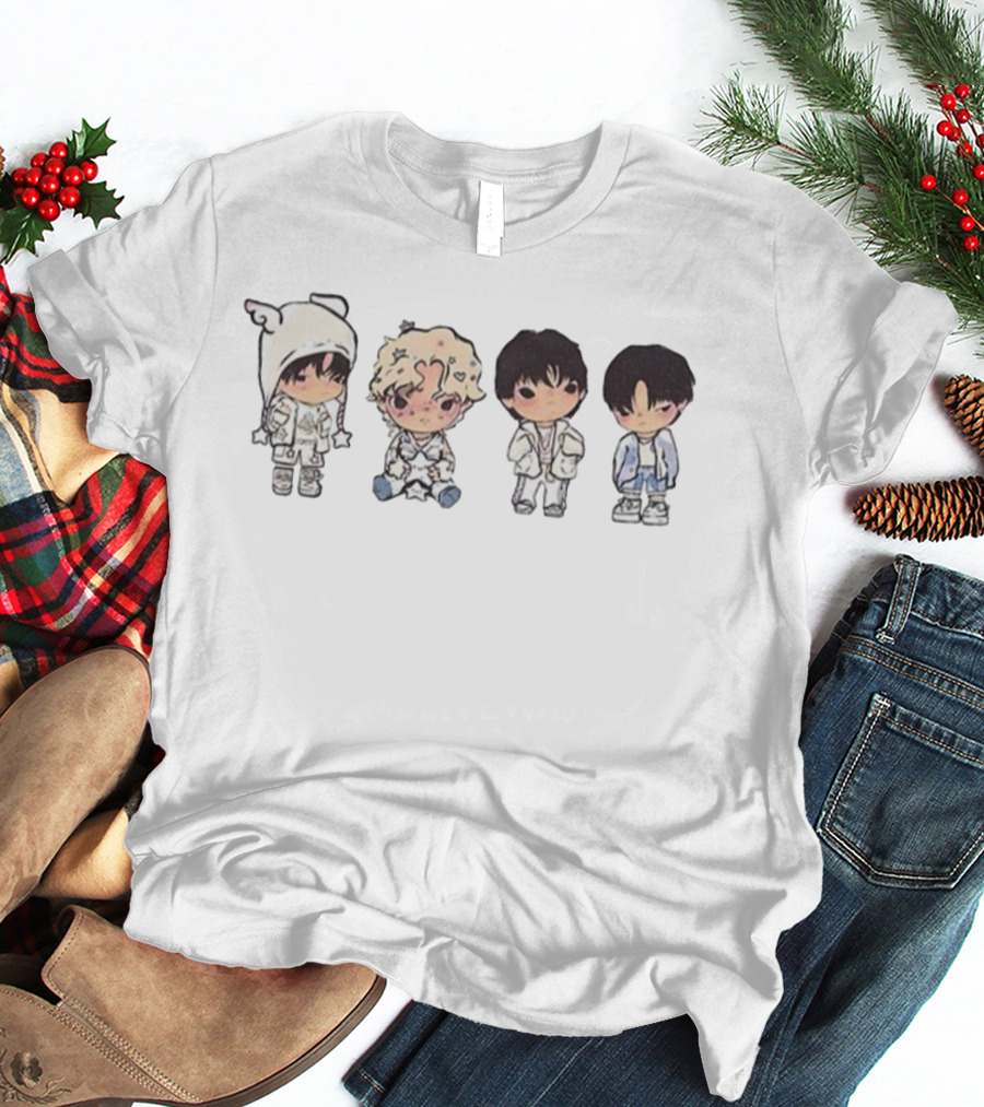 Stray Kids Chibi Characters In White Outfits Meme T-Shirt