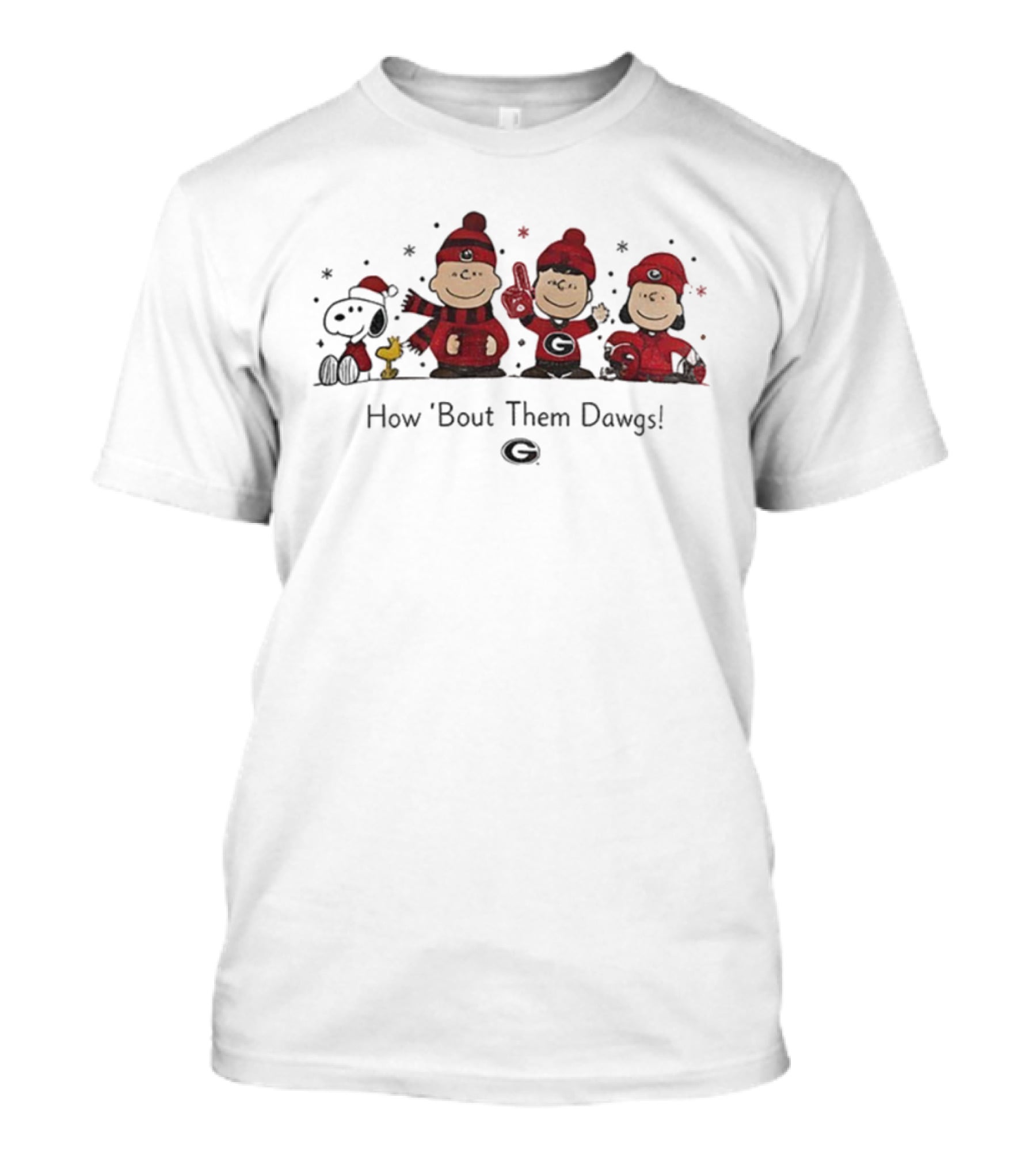 Snoopy Peanuts Characters Georgia Bulldogs Football How 'Bout Them Dawgs Christmas T-Shirt