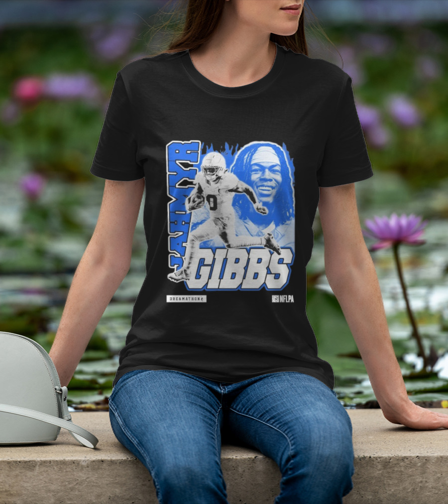 Jahmyr Gibbs Run Dreamathon Iconic Athlete Portrait T-Shirt