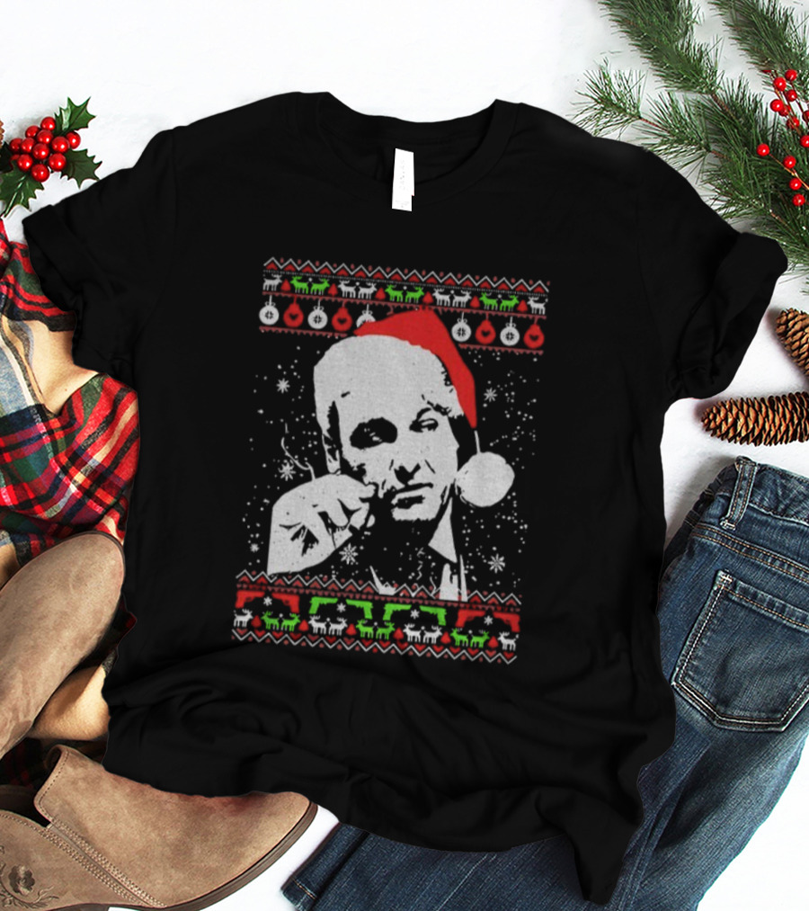 Tony Soprano Santa Hat Merry Christmas 2025 Vintage Ugly Sweater Style T-Shirt