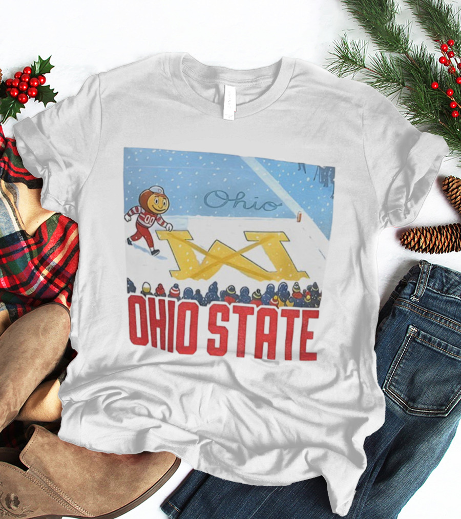 Ohio State Brutus Buckeye Crosses Out Michigan Snow Go Buckeyes Christmas T-Shirt