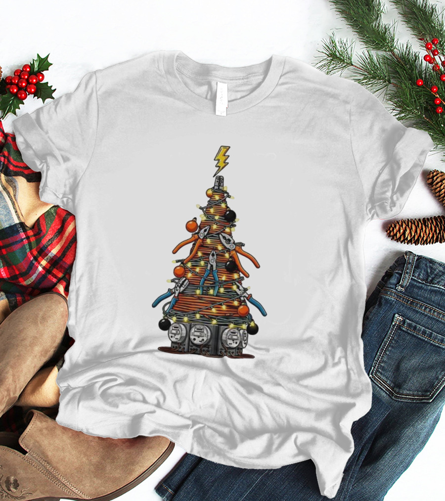 Electrician Christmas Tree Tools And Lights Holiday Display T-Shirt