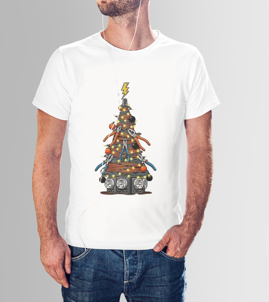 Electrician Christmas Tree Tools And Lights Holiday Display T-Shirt