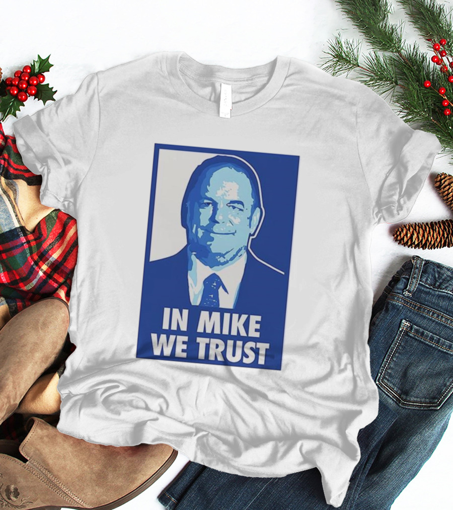 In Mike We Trust Mike Elko Blue Portrait T-Shirt