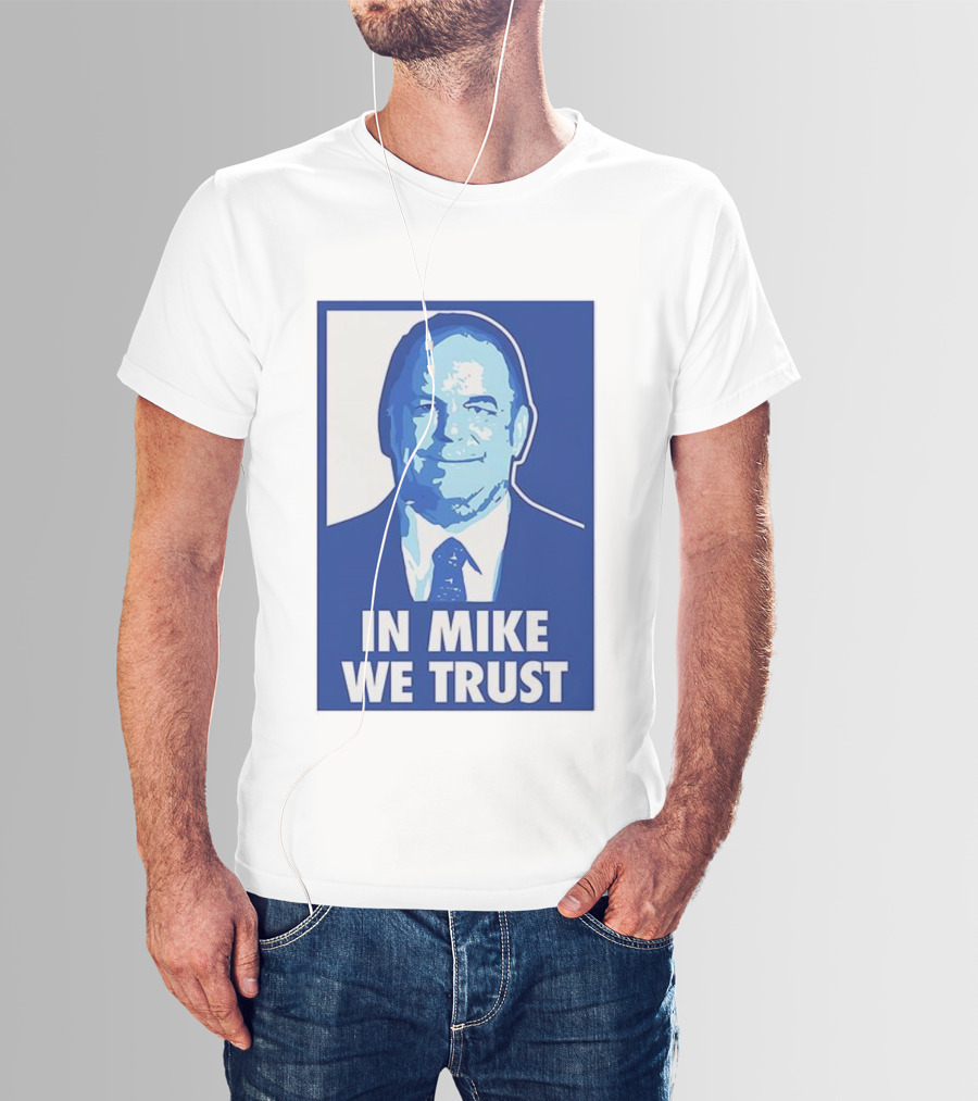 In Mike We Trust Mike Elko Blue Portrait T-Shirt